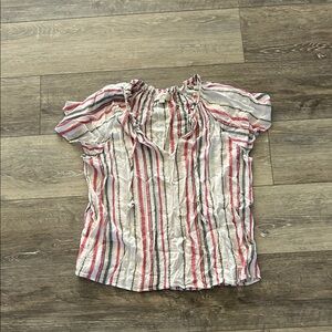 LOFT Striped Blouse - Red, White, Gray